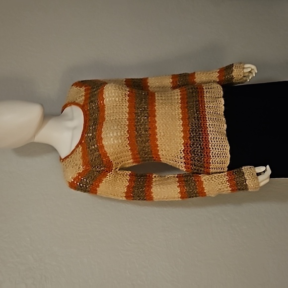 ASHLEY Y2k Striped Metallic Open Crochet Peekaboo Sweater - Picture 2 of 8